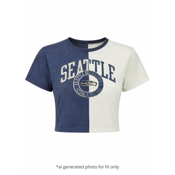 NFL Tops - NFL Team Apparel T-Shirt Womens XL Blue White Seattle Seahawks Split Crop Top